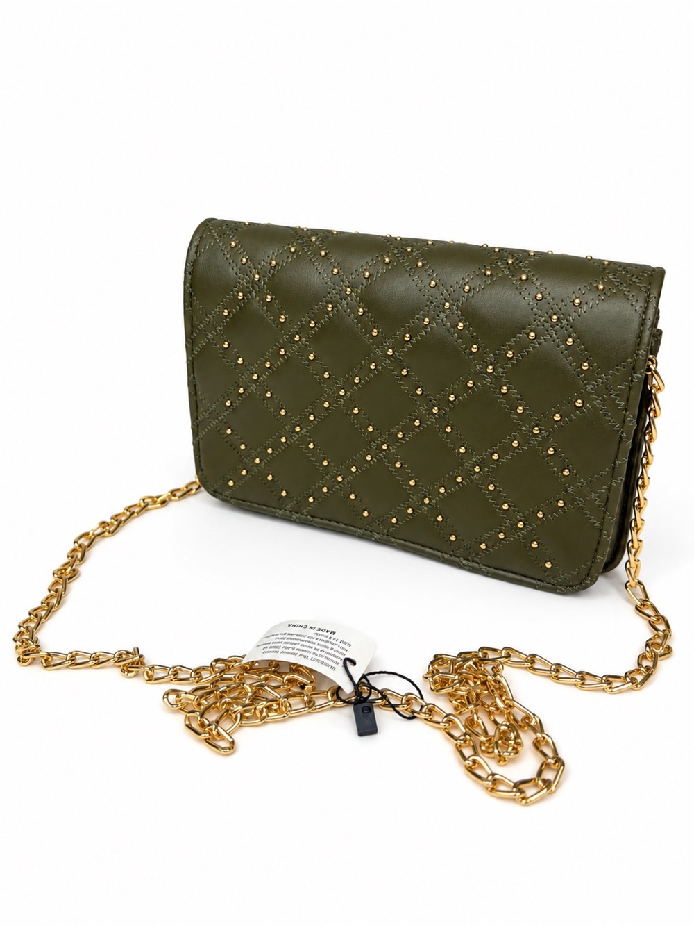 Olive Green Quilted Studded Chain Crossbody Bag NWT